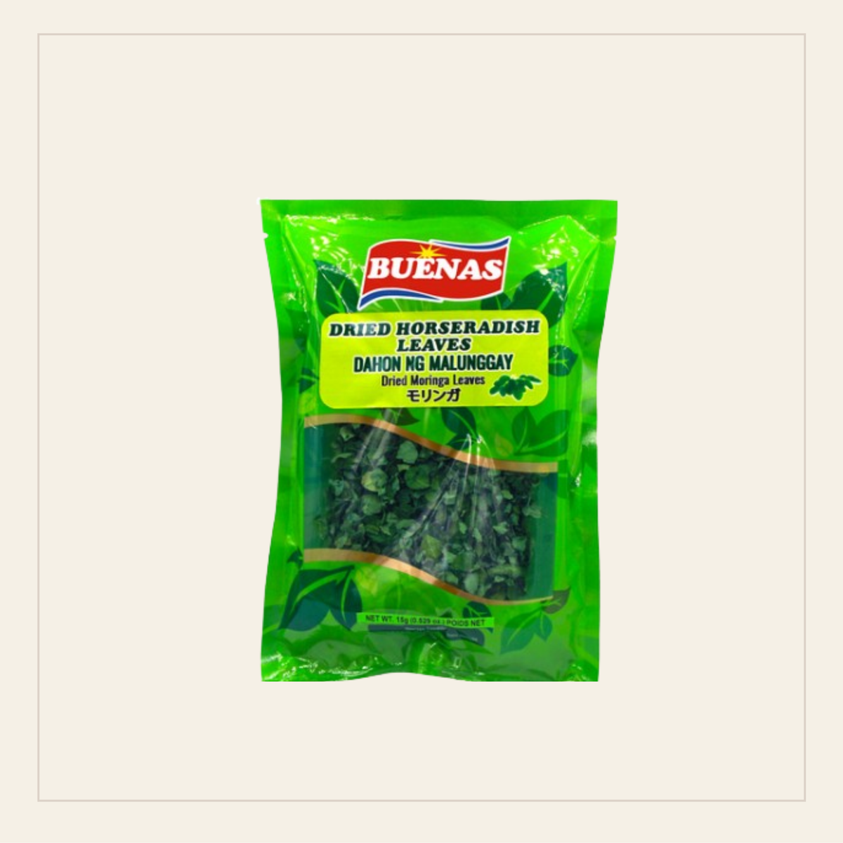 Buenas Dried Horse Radish Leaves 15g (Dahon ng Malunggay)